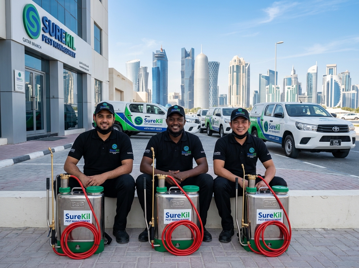 SureKill Pest Management certified technicians and rapid-response vehicle fleet in Doha